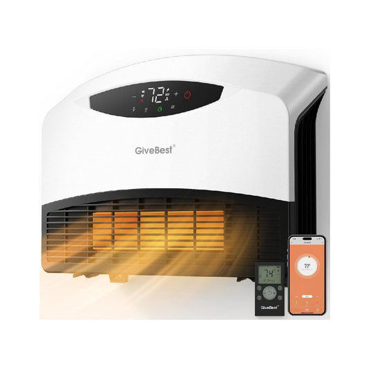 GiveBest electric heater with WiFi and remote control, suitable for floor or wall mounting.