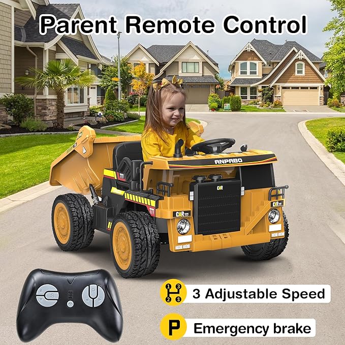 24V Ride-on Dump Truck 19 Inch Spacious Seat for Kids with Parental Remote Control